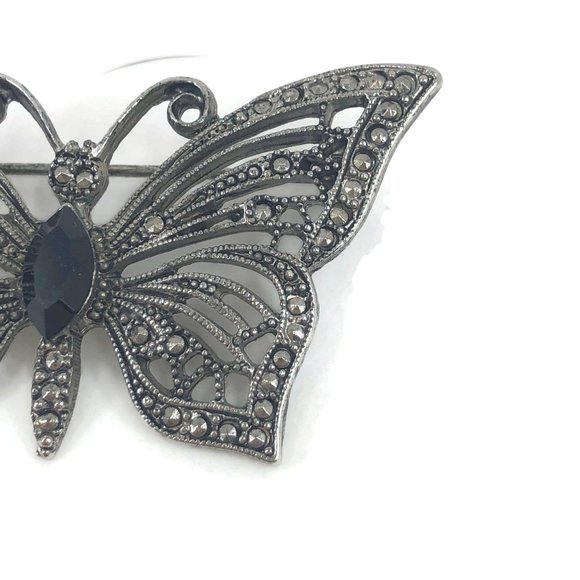 Vintage Butterfly Brooch Silver Tone with Black - Picture 2 of 10